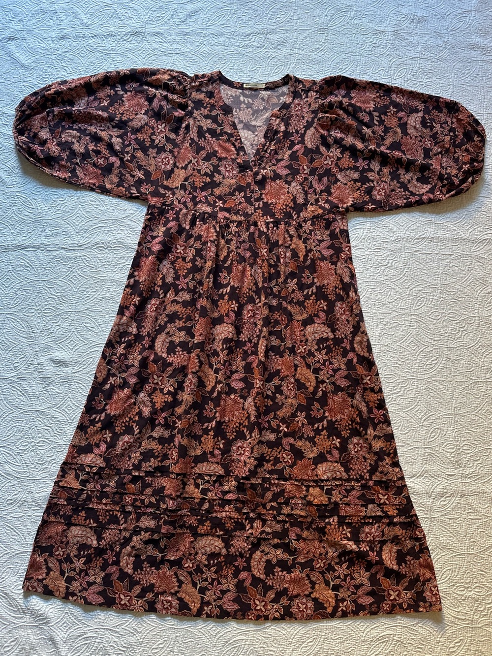 Marine Layer Floral V-Neck Dress in Burgundy and Rust